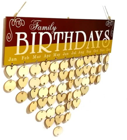 DIYEAH Holzkalender Geburtstagskalender Mit Bedruckten Buchstaben Familie Geburtstage Als Wanddekoration Zur Erinnerung An Feiertage Ohne Werkzeug Montage Für Heimdekoration