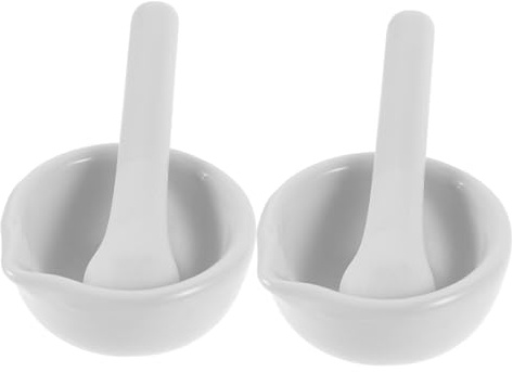 Mortero de Porcelana 60mm con Mano, 2 Juegos 4 Piezas | Cerámica de Color Claro, Borde Liso y Limpieza Fácil, para Cocina y Laboratorio Estilo Aleatorio