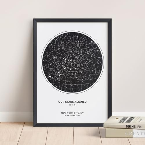 XIESHANG Stampa con mappa stellare personalizzata, anniversario di notte, cielo notturno, regalo di nozze, mappa stellare personalizzata per anniversario (29,7 x 42 cm)