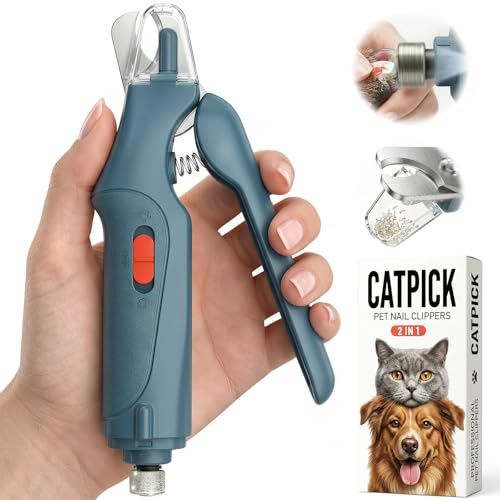 CATPICK 2-i-1 kloklippare för katter och hundkloklippare trimmare för stora medelstora små hundar katter klotrimmer snabbsensor och säkerhetsvakt USB uppladdningsbar med 2 LED-lampor hundar