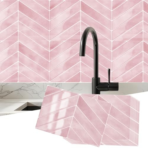 BOYIFEIJIE Baldosas adhesivas para azulejos 3D para cocina, baño, resistentes al agua, azulejos de cocina, autoadhesivos, para baño (rosa, 10 unidades-29 x 22,9 cm)
