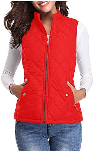 Keepink Women's Quilted Gilet Lightweight Body Warmer Padded Outdoor Vest Sleeveless Jacket Windproof Waterproof Puffer Down Bodywarmer Zip Up Winter Warm Waistcoat Th Pockets