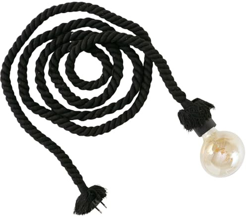 LS-LebenStil Hängelampe Tau Sisal 300cm Pendellampe Lampenkabel Schwarz Hängende Seil-Lampe Pendel-Leuchte Tischlampe für E27 Glühbirnen im Loft Style Büro Küche Wohnzimmer Schlafzimmer