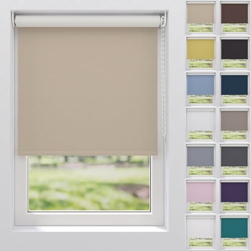 Verdunklungsrollo Seitenzugrollo Innenrollo Fenster Tür | Breite 120 cm, Höhe bis 190 cm, Farbe Sand | Blickdicht Lichtundurchlässig Verdunkelnd | Sonnenschutz Sichtschutz Hitzeschutz