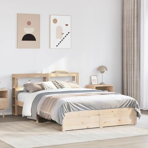 Qnhdfrt Bettgestell 120x200 cm Massivholzbett mit Kopfteil Stauraum und Lattenrost aus Kiefernholz für Schlafzimmer Gästezimmer und Jugendzimmer