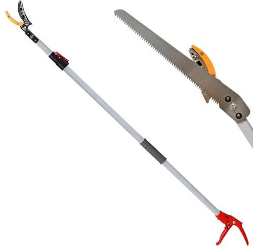 4.6-7.2 FT Telescopic Fruit Picker with Extendable Handle, Cut & Hold Pruners, Long Reach Pole Saw Shears, Telescoping Tree Trimmer for Thin Branches & Bypass Loppers