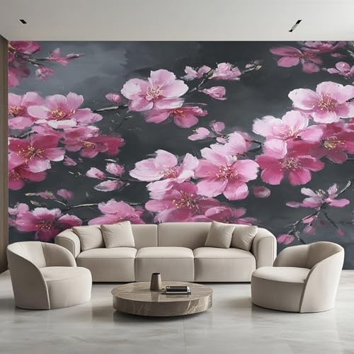 Generico Carta da Parati Fiori di Ciliegio, 230X180cm, Carta da Parati Tessuto Non Tessuto Fiore Rosa Pittura a Olio, Camera da Letto Decorazioni Parete Soggiorno Decorazione Cucina Décor EL&D53