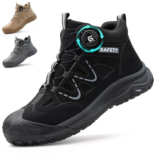 GUSAYEX Men's Steel Toe Cap Safety Boots Puncture Resistant Work Shoes | Easy-clean microfibre upper and wear-resistant rubber sole for warehouse, logistics, workshops, maintenance and construction