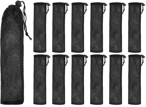 sourcing map 12 Pcs Pouch Bag Straw Carrying Cases, Portable Cutlery Sleeve Chopstick Case Utensil Bag for Home Travel Outdoor Storage Fork Spoon Chopsticks, L & Black