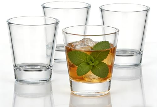 NLnnmuzh 1.5oz Shot Glasses with Heavy Base for Whisky,Tequila,Soju(4 Pack) | bartenders,cocktail enthusiasts,regular spirit tasters,house parties,bar,camping,wedding favour gifts,housewarming presents