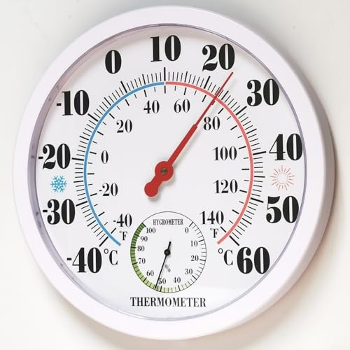 Indoor/Outdoor Thermometer Hygrometer, 9.8 Inch Round Analog Thermometer Hygrometer Room Temperature Humidity Meter-40°F To 140°F