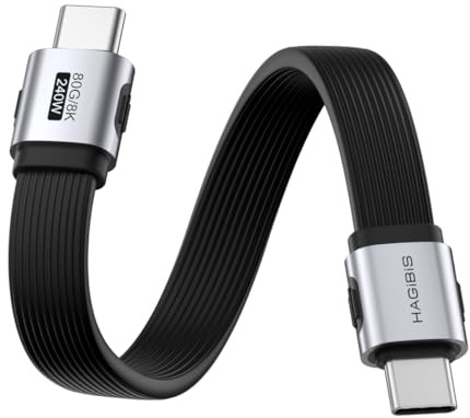 Hagibis USB-kabel 4, dataöverföring 80 Gbit/s, snabb laddningskabel USB-C 240 W, 8K @ 60 Hz, kort USB 4 V2.0-kabel för iPhone 17 16 15 Pro Max, iPad Pro, Thunderbolt 5/4 (rätt, 0,9 m)