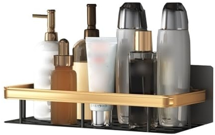 Wall-Mounted Shower nizer Adhesive Metal Shelf with d Railing No Drill Bathroom Storage Solution Decorative Shelves for Modern Home Shampoo Holder