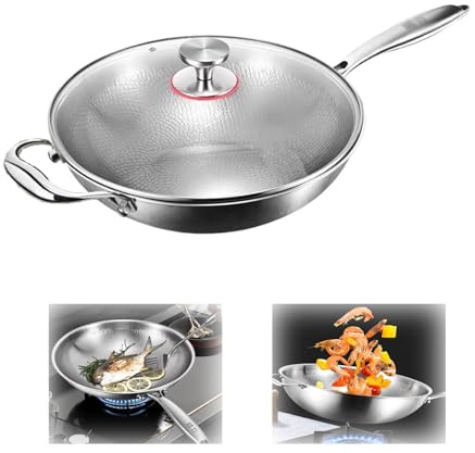 Generisch Tovara Titanium Pro Poêle en titane non revêtue, 32/34/36 cm, avec couvercle, poêle à frire antiadhésive, multifonctionnelle, pour la cuisine maison (32 cm)