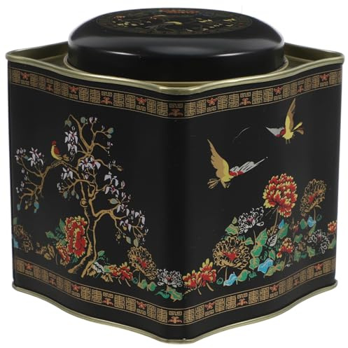 AMUSLESUR Metal Tea Storage Canister with Lid, Large 105X105X110Mm Retro Rectangular Ripple-Edge Tin for Loose Tea, Coffee and Snack Storage, Suitable for Kitchen Use
