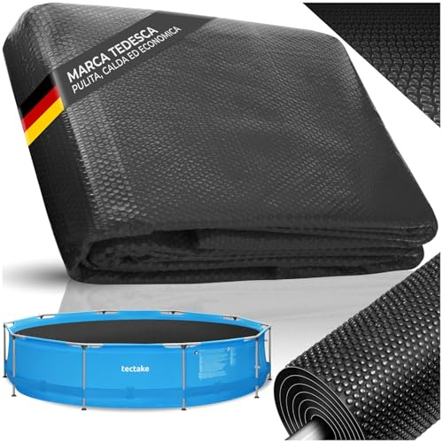tectake® Manta Solar Piscina Redonda Flotante Recortable a Medida con Fuerza 110 µm para Calentar Agua y Proteger Piscina Hinchable, para Jardin y Piscinas - 488 x 488 x 1 cm Negro
