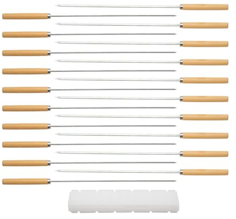 FELTECHELECTR Juego de Brochetas para Barbacoa Mango de Madera, Acero Inoxidable, 21 Piezas, Duraderas y Fáciles de Almacenar para Reuniones Familiares y Camping