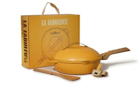 COOKUT - La Favolosa padella 8 in 1 - PICCOLO MODELLO 24 cm - Un unico utensile che sostituisce padella, padella, padella - 2 maniglie rimovibili, cestello vapore/frittura, spatola in legno - mango