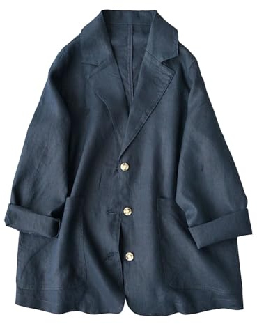 Generisk linneblazer, oversize kavaj med fickor, sommarblazer, damer, lätt linne, affärsjacka, långärmad kostymjacka, arbete, kontor, kavajjacka, elegant, långblazer, ledig kostymkappa