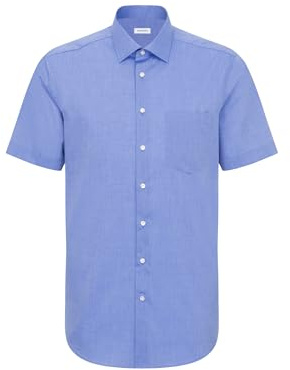 Seidensticker Men's Business Shirt - Regular fit - Non-Iron - Kent Collar - Short Sleeves - 100% Cotton