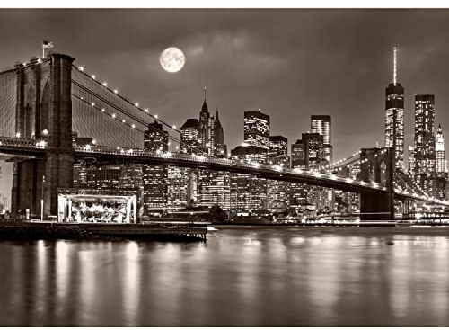 Runa Art Fototapete Brooklyn bridge nacht 352 x 250 cm Vlies Tapeten XXL Moderne Wandtapete Wohnzimmer Schlafzimmer Braun 9101011c