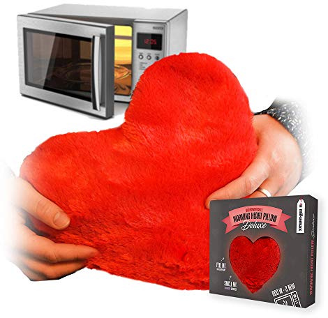MikaMax Warmes Herzkiss Deluxe - Extra Groß - Wärmekissen - In der Mikrowelle Erhitzbar - Hält Ca. 45 Minuten Warm - Weiches Plüsch - Gefüllt mit Leinsamen und Lavendel