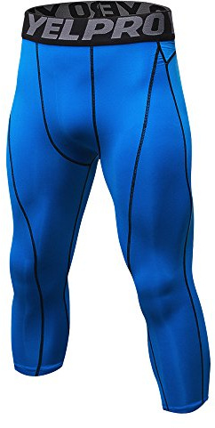 Yuerlian Mens 3/4 Tights Cool Dry Compression Running Leggings Sport Gym Workout Capri Pants Blue
