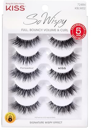 KISS So Wispy, False Eyelashes, 'Pompadour', 16mm, Includes 5 Pairs Of Lashes, Easy to Apply, Reusable Lash Clusters
