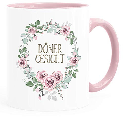 MoonWorks® Kaffee-Tasse mit Spruch individuell anpassbar Schimpfwörter Beleidigung Ironie Sarkasmus Geschenk lustige Büro-Tasse Dönergesicht rosa unisize