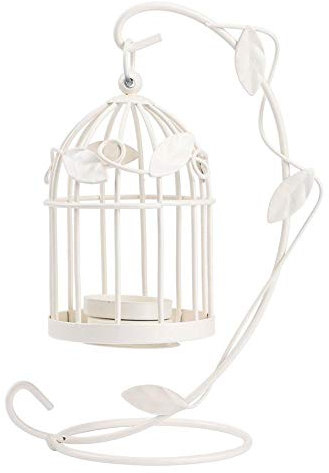Innovative aushöhlen hängenden Kerzenhalter Eisenkäfig Form Kerzenhalter mit Blättern Dekoration Haushalt Ornament MEHRWEG VERPAKUNG(Weiß)
