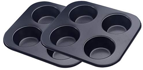 EKDJKK 4-Hole Muffin Pan, Bakeware Non-stick Cupcake Baking Pan Mini Pie Pans, Heavy Duty Carbon Steel Muffin Tray Standard Baking Mold Pan for Oven Baking