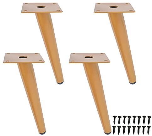 H JINHUI 20cm Gold Tapered Legs,Metal Cabinet Legs, Oblique Furniture Legs Set of 4 Sofa Couch Cupboard Bar Table Bed Legs,No-Slip Silent