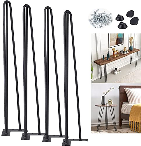 DICN Hairpin Table Legs 86cm/34inch, 3 Rod Solid Metal Furniture Legs for DIY Home Office Restaurant Desk End Table Night Stand, Set of 4