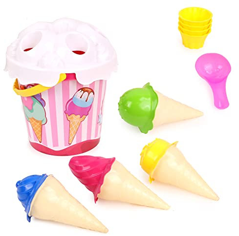 BLUE SKY - Strandset EIS - Strandspiel - 045880 - Weiß - 10 Stück - Kunststoff - Kinderspielzeug - Outdoor-Spiel - Sand - 17 cm - Ab 18 Monaten