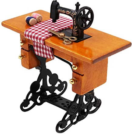 WANGCL Mini machine à coudre vintage pour maison de poupée, accessoires et meubles de maison de poupée en bois pour décoration de machine à coudre Barbie