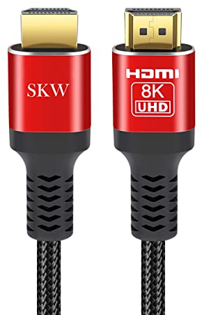 SKW Câble HDMI 2.1 3m, 8K & 4K UHD prend en charge 8K@60Hz, 4K@120Hz 144Hz, DTS:X, HDCP 2.2 & 2.3, eARC, HDR 10, compatible moniteur, TV, Xbox PS5/4 Blu-Ray