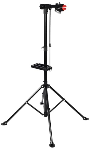 KenSyuInt Supporto per montaggio per bicicletta, pieghevole, regolabile in altezza, set di riparazione con ripiano per attrezzi, asta di bilanciamento (nero + rosso)