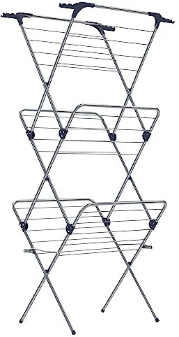 ‎SONGMICS Wäscheständer, Standtrockner klappbar, kompakt, platzsparend, Stahlrahmen, 46 x 70,5 x 155 cm, 20 m Platz für Wäschetrocknen, für Innen- und Außenbereich, grau LLR720G01