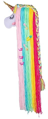 INTIRILIFE Hübscher Einhorn Haarklammer Aufbewahrungswandteppich mit Bunten Strähnen - 86 x 24 x 5 cm - Zum Lagern von Haarspangen Schnappclips Krokodilklemmen und als Wanddekoration