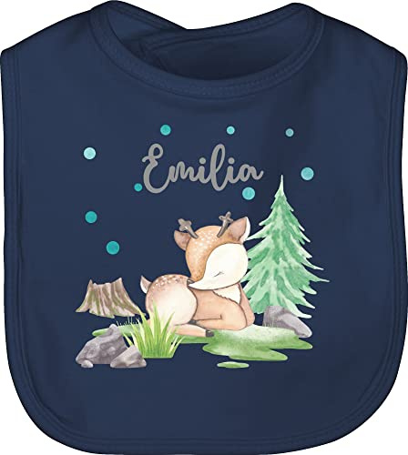 Baby Lätzchen - Reh mit Name personalisiert I Rehlein I Rehkitz I Waldtier - Unisize - Navy Blau - tier tiere waldtiere latz tieren personalisierte babylätze rehe personalisierter babylatz