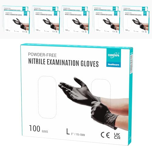 EUROPAPA® 1000x Nitrilhandschuhe Einweghandschuhe puderfrei Untersuchungshandschuhe EN455 EN374 latexfrei Einmalhandschuhe Handschuhe in Gr. S, M, L & XL verfügbar (Schwarz, L)