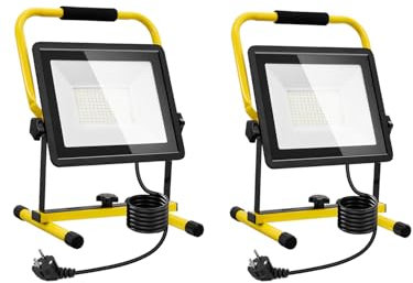 Litglobe Faretto LED da Cantiere 100W,Faretto LED Portatile con Spina & Cavo 3M,6500K Bianco Rotazione 360° Faro LED Portatile,Impermeabile IP66 Faretti LED per Giardino, Cantiere, Garage