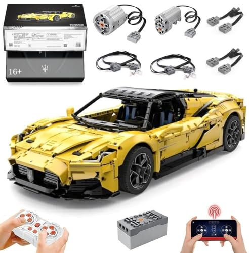 Technik Auto für Masarati MC20, Mit Motoren Set und LED Licht, 1:8 Groß Automodell Bausatz, 3457 Teile MOC Klemmbausteine Auto Set