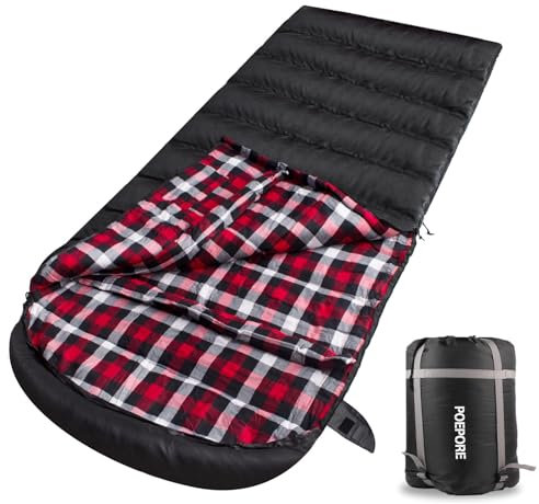 Poepore XXL Schlafsack Outdoor für Erwachsene 3–4 Jahreszeiten Baumwolle Flanellfutter Camping Schlafsäcke Winter Deckenschlafsack Wasserdichter und Warmer Rechts Reißverschluss 230 x 90CM