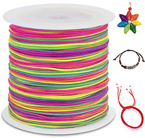 LEREATI 0.8mm Filo Nylon per Braccialetti, 100m Cordoncino per Braccialetti Coda di Topo Cordoncino Natalizio, Macrame Corda per Collane Perline Gioielli Fai da Te (Colore)