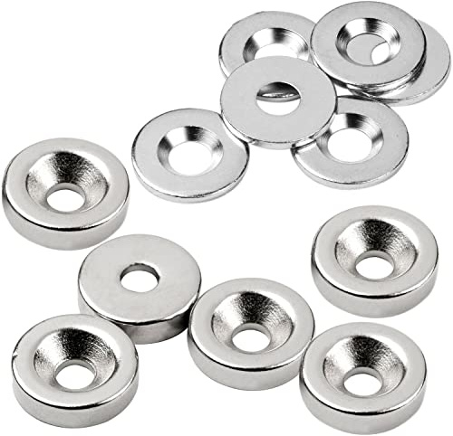 vasalat Magnet rund, Scheibenmagnet mit Metallscheibe mit Senkbohrung, Rundmagnet ø 15mm, Neodym vernickelt 12-teilig