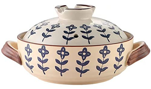 Marmite en céramique colorée Japonaise Casserole en Terre Cuite avec couvercles Petit Pot Rond en Terre Cuite Pots de Cuisson en Argile de Riz pour Nouilles à Soupe de ragoût,A,2.5L