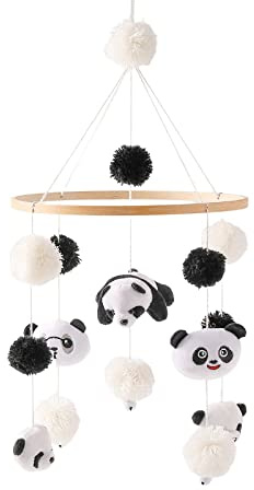 Uposao Mobile Baby Windspiele,Holz mit Filzbällen Panda Baby Bettglocke Anhänger für Babybett Laufstall Babyzimmer Deko