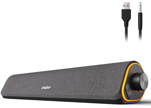 SOULION R50 PC Speakers, Bluetooth Computer Speakers USB Powered, 3.5mm Aux Input, Colorful Lights Soundbar with Switch Button, Stereo Surround Soundbar for PC, Desktop, Laptop