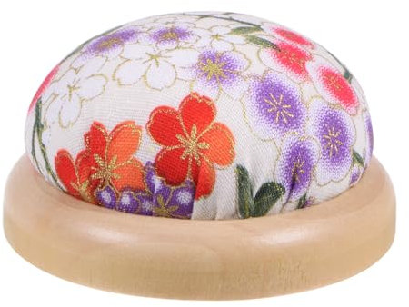 QUARKZMAN Puntaspilli con Base di Legno in Stile Giapponese, Pincushion Rotondo, Bianco